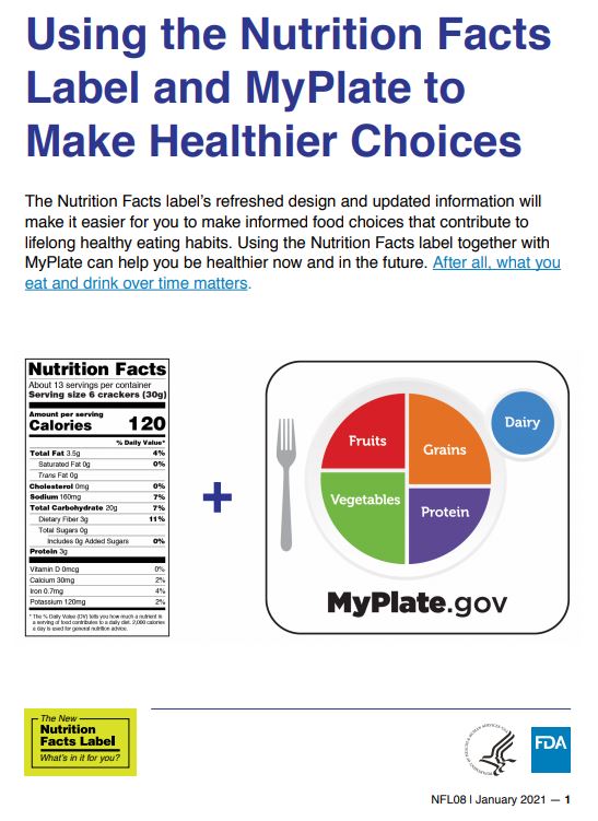 Infographic with information about using Nutrition Labels and the MyPlate diet plan