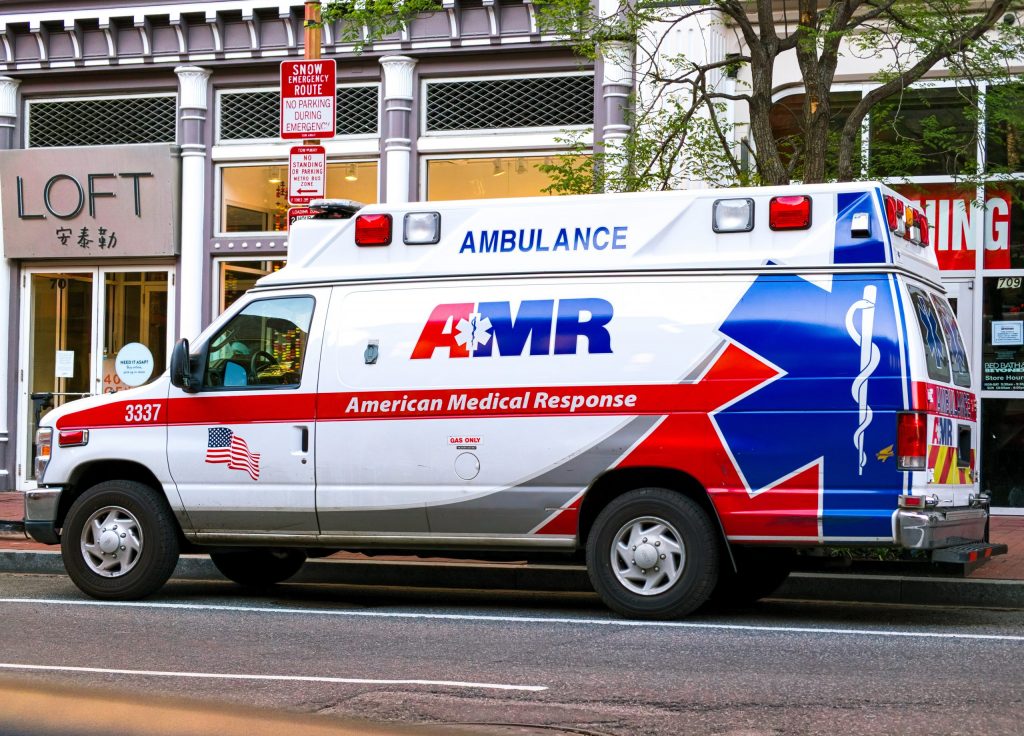 Ambulance parked on the side of the road
